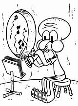 Coloring Clarinet Pages Squidward Practicing Kids sketch template