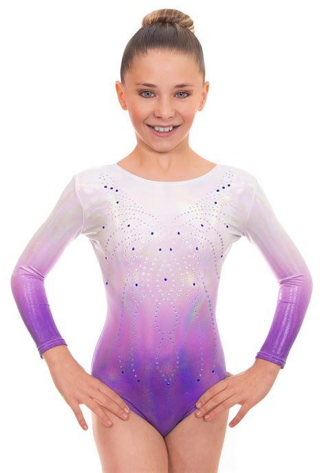 Deluxe Radiant Silver To Purple Ombre Long Sleeved Gymnastic Leotard