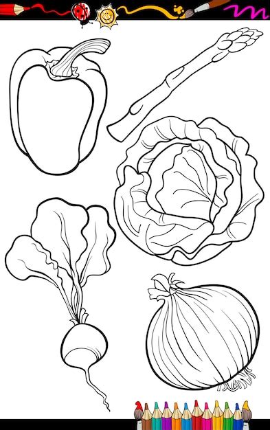 premium vector cartoon vegetables set  coloring book