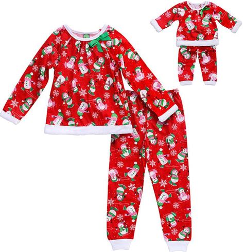 dollie  red penguin pajama set doll outfit girls pajama set girl outfits penguin pajamas