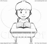 Desk Boy School Reading Cartoon Clipart His Coloring Vector Outlined Cory Thoman Collc0121 Royalty sketch template