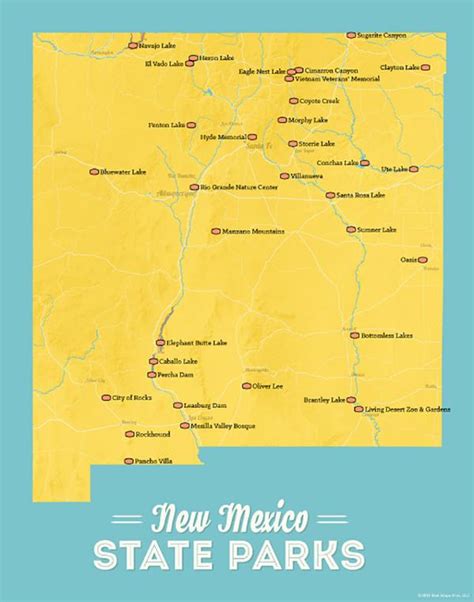 New Mexico State Parks Map 11x14 Print Best Maps Ever