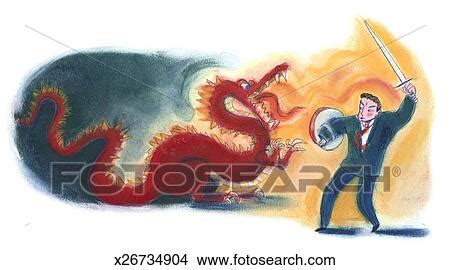 man fighting dragon stock illustration  fotosearch
