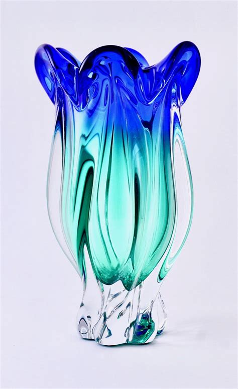 Vintage Hand Blown Murano Sommerso Art Glass Vase Mid Century Modern