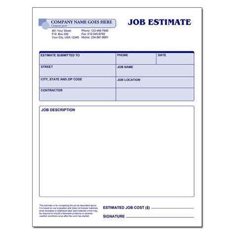 contractor estimate forms contractor estimate form