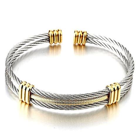 men women stainless steel twisted cable adjustable cuff bangle bracelet