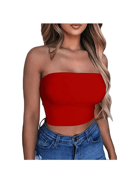 Shoulder Crop Tops Off Tube Strapless Bandeau Elastic Blouse Top Women