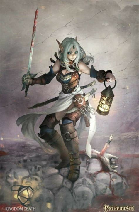 Female Elf Rogue Sword Whitehair Character Art Dungeons