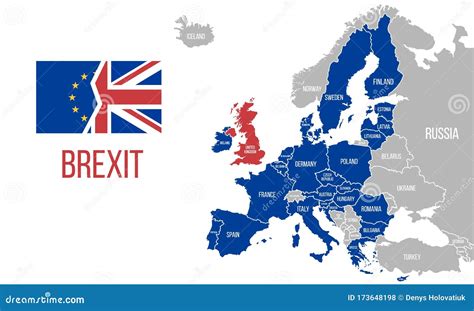 brexit map   european union  country names map   europe isolated  white