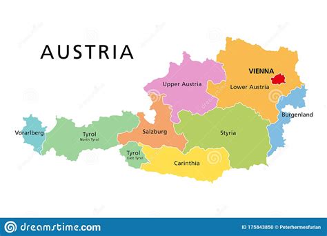 Austria Political Map With Colored Federated States And
