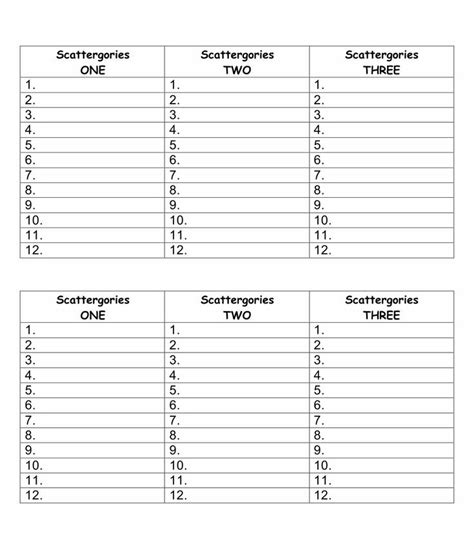 blank scattergories answer sheets printable scattergories family