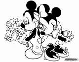 Mickey Coloring Minnie Mouse Pages Flowers Giving Friends Disney sketch template