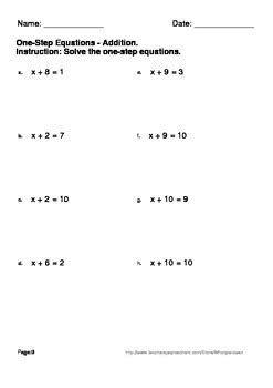 step equations addition subtraction worksheets  whooperswan