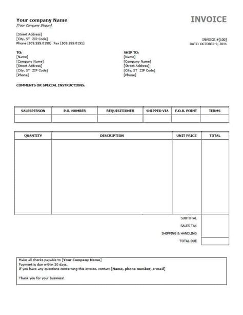 invoice templates word excel  formats