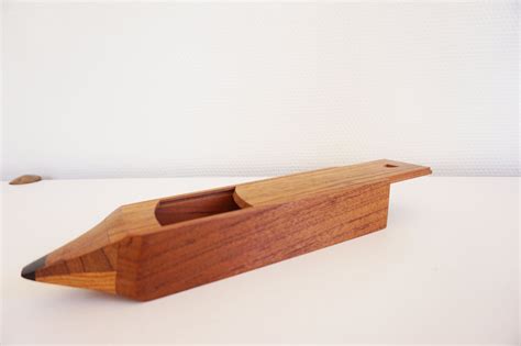 vintage pencil shaped wooden pencil box