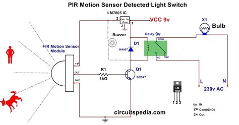 pir motion sensor circuit  human detection  lighting basic electronic circuits electronic