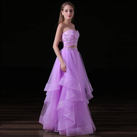 purple  piece prom dress strapless long girls gown