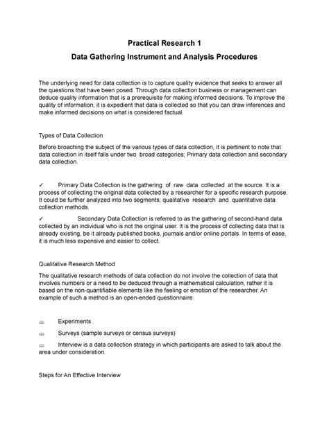 practical research  data gathering instrument  analysis procedures