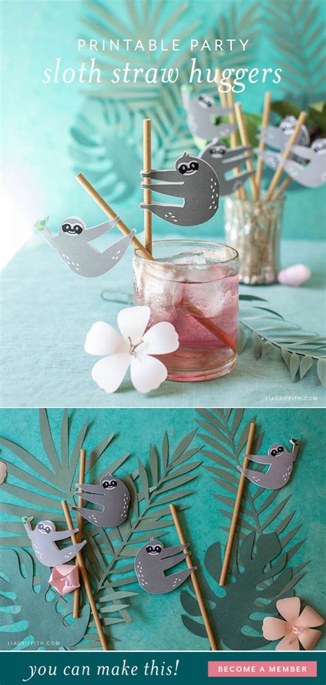 printable sloth straw huggers lia griffith  grouped images