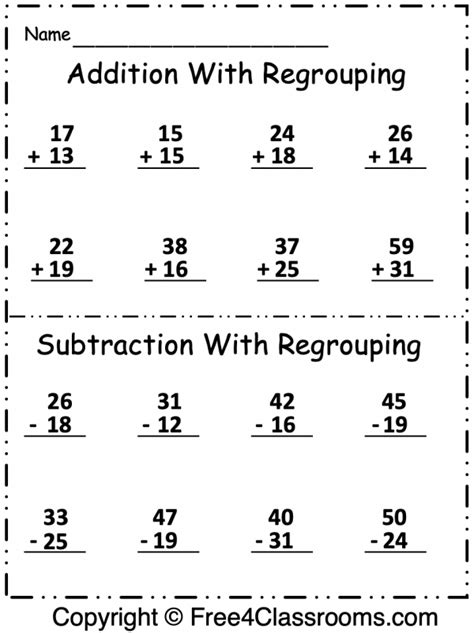 digit addition  subtraction regrouping freeclassrooms