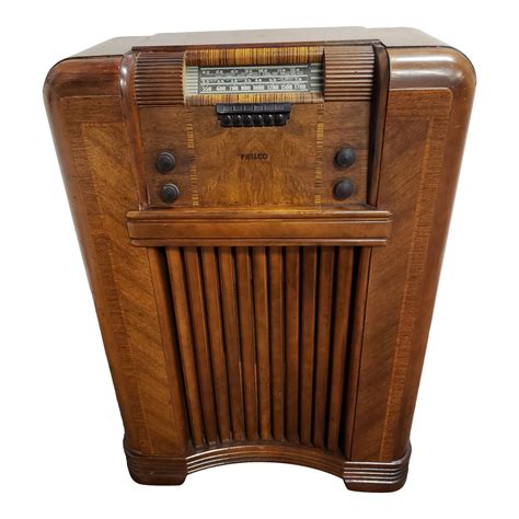 vintage antique  philco art deco console radio  inlays model   chairish