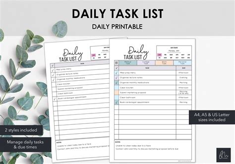 printable daily task list track daily tasks productivity etsy canada