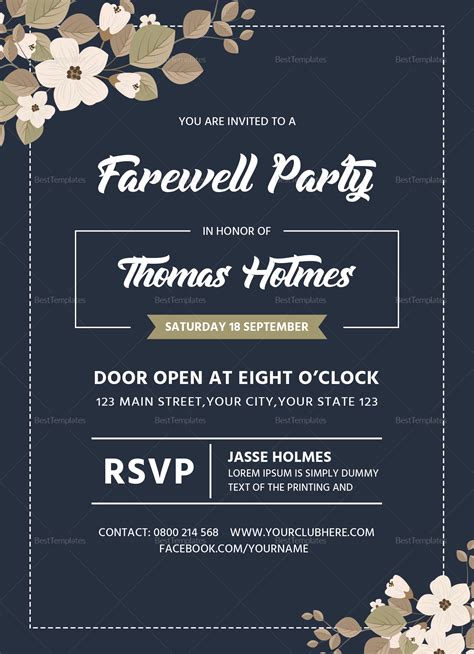 farewell party invitation card design template  word psd publisher