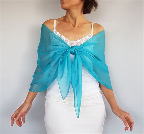 turquoise blue chiffon shawl wedding dress cover  mother etsy