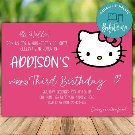 editable  kitty birthday invitation instant