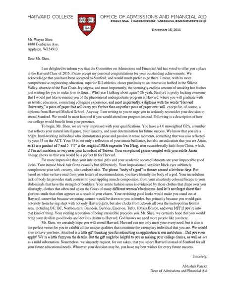harvard acceptance letter harvard university academia