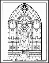 Coloring Communion Pages Catholic First Sacraments Sacrament Blessed Priest Kids Stained Glass Jesus Holy Eucharist High Printable Catechism Mass Color sketch template