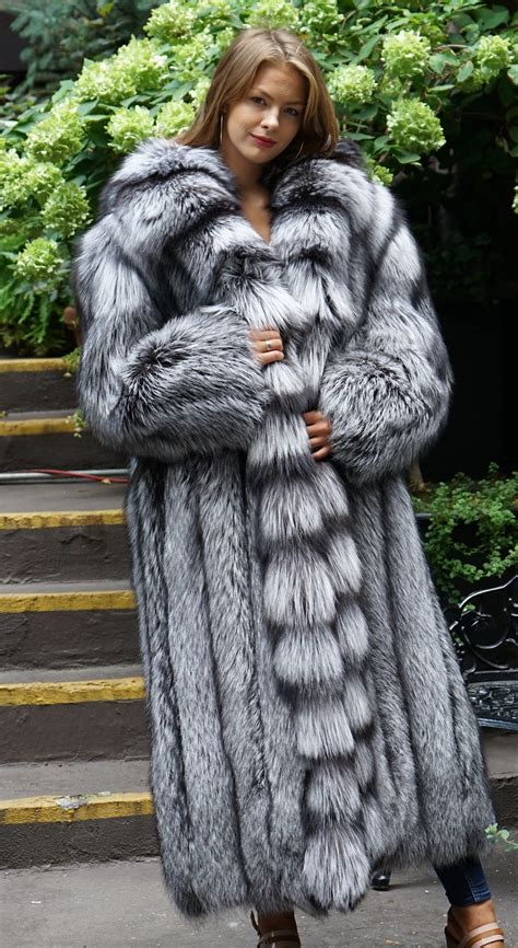 Full Length Silver Fox Coat Cross Cut Tuxedo Fox Coat Fox Fur Jacket
