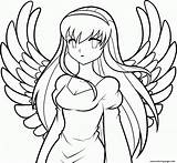 Anime Angel Coloring Girl Pages Drawings Easy Draw Printable Color sketch template