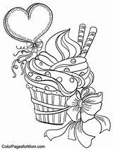 Coloring Pages Cute Simply Hearts Cupcake Advanced Adult sketch template