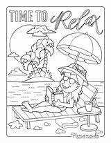 Coloring Summer Pages Kids Easy Beach Adults Relax sketch template