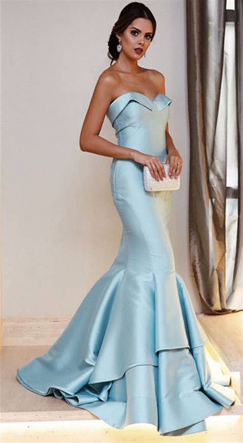 sweetheart bodice corset satin prom dresses mermaid evening gowns light blue prom dress