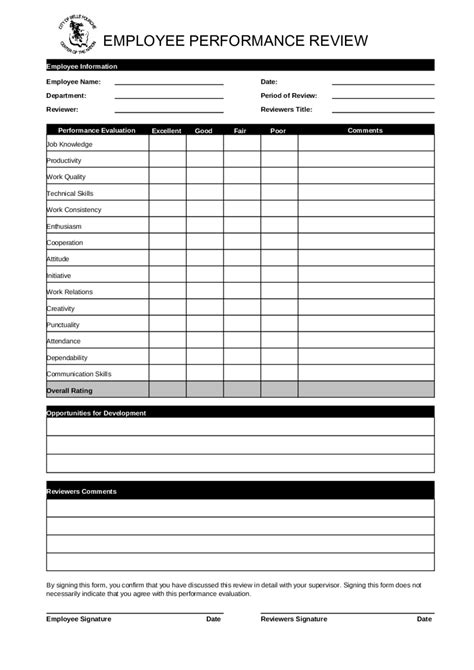 printable employee performance evaluation forms printable forms