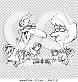 Cribbage Clip Cartoon Outline Playing Couple Illustration Rf Royalty Toonaday sketch template