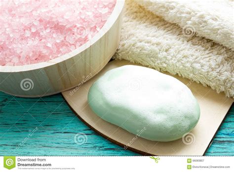wet soap with foam sea salt stock image image of