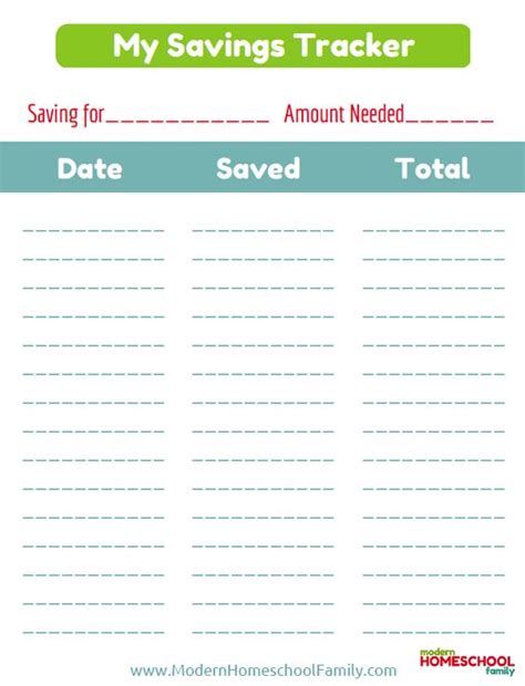 printable savings tracker  kids homeschool inspiration