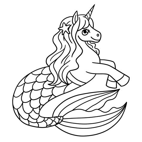 premium vector mermaid unicorn isolated coloring page  kids