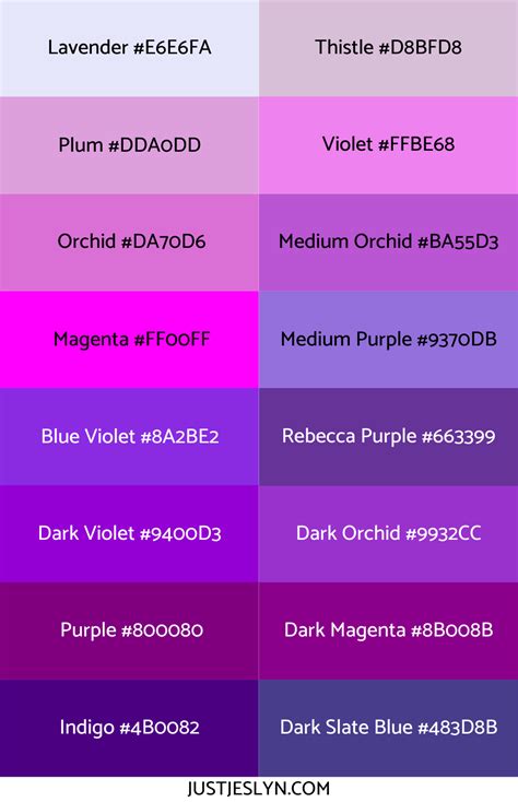 purple color palette  names