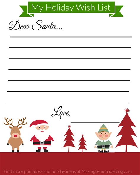 printable christmas  list printable templates