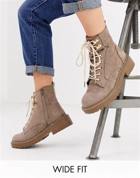 River Island Wide Fit Chunky Hiker Boots In Grey Asos