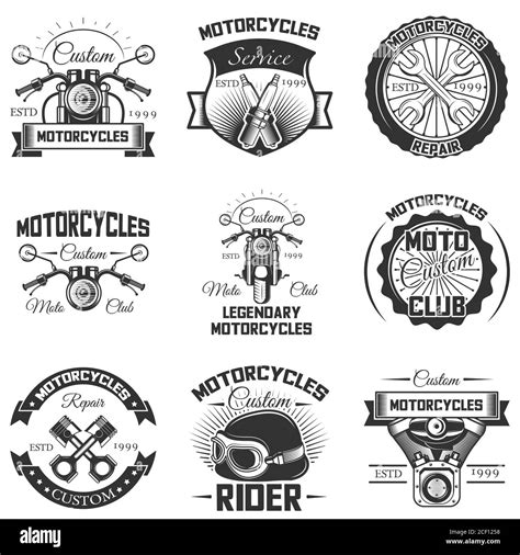 vector set  vintage motorcycle emblems labels badges  logos stock vector image art alamy
