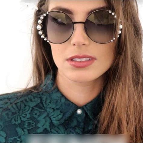 oversized new 2018 luxury pearl round sunglasses women sexy shades
