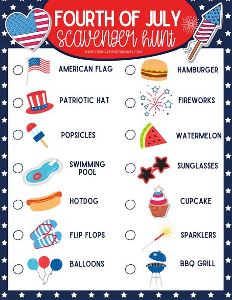 Free Fourth Of July Scavenger Hunt Printable Game Fourth Of July Th