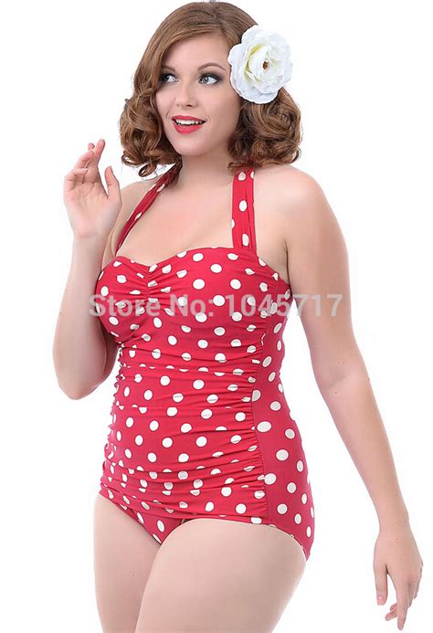 wholesale plus size s 3l 2015 vintage polka dot one piece swimsuit sexy push up fat swimwear