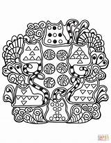 Coloring Abstract Zentangle Cats Pages Supercoloring Psychedelic Printable Book sketch template