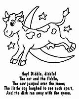 Nursery Coloring Cow Over Moon Rhymes Colouring Pages Diddle Rhyme Jumping Hey Preschool Lyrics Sheets Crafts Niteowl Goose Kids sketch template